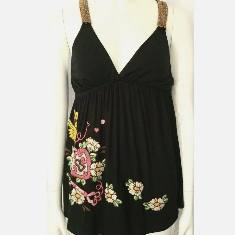 NEW Soul Revival Size‎ XS Black Embroidered Queen Cami Top Shirt New NWT